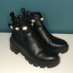 Nicole Miller Chelsea Black Ankle Booties with Gemstone Band